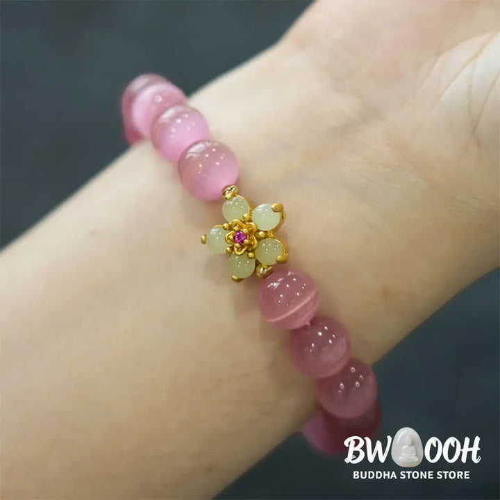 Buddha Stones Cat’s Eye Chrysoberyl Flower Love Bracelet - BWOOOH - Bracelet