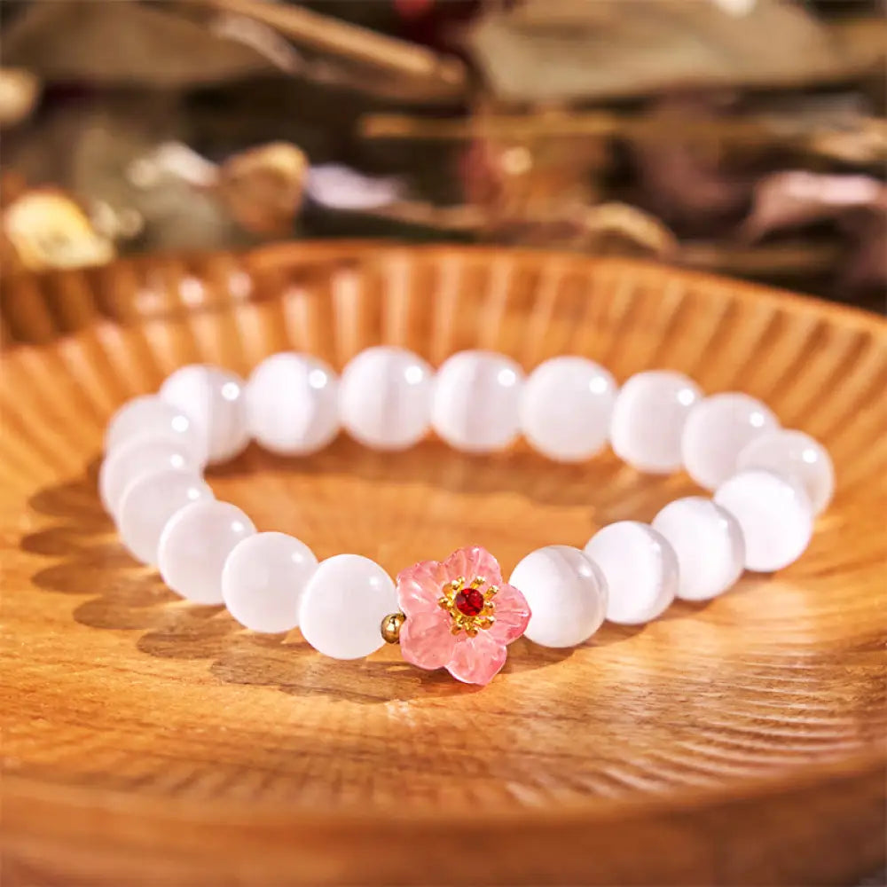 BWOOOH Cat’s Eye Chrysoberyl Flower Love Bracelet - BWOOOH - White Cat’s Eye(Wrist Circumference: 14-17cm)