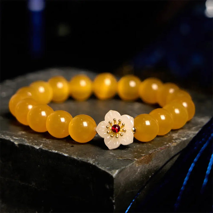 Buddha Stones Cat’s Eye Chrysoberyl Flower Love Bracelet - BWOOOH - Yellow Cat’s Eye(Wrist Circumference: 14-17cm)