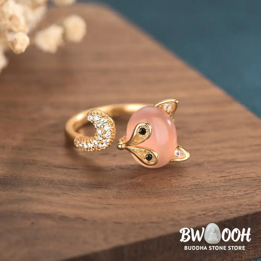 Buddha Stones Cat’s Eye Copper Fox Love Ring - BWOOOH - Cat’s Eye(Peace♥Support) - Ring