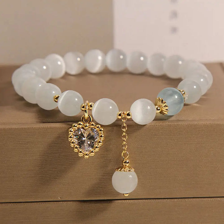 BWOOOH Cat’s Eye Crystal Heart Zircon Charm Peace Love Bracelet - BWOOOH - Cat’s Eye(Wrist Circumference: