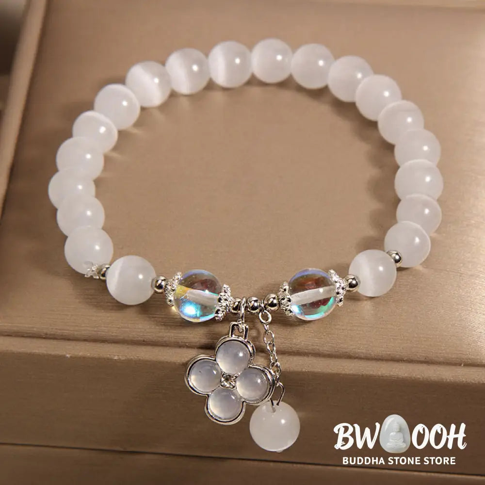 Buddha Stones Cat’s Eye Crystal Lucky Four Leaf Clover Charm Love Bracelet - BWOOOH - Cat’s Eye(Wrist Circumference