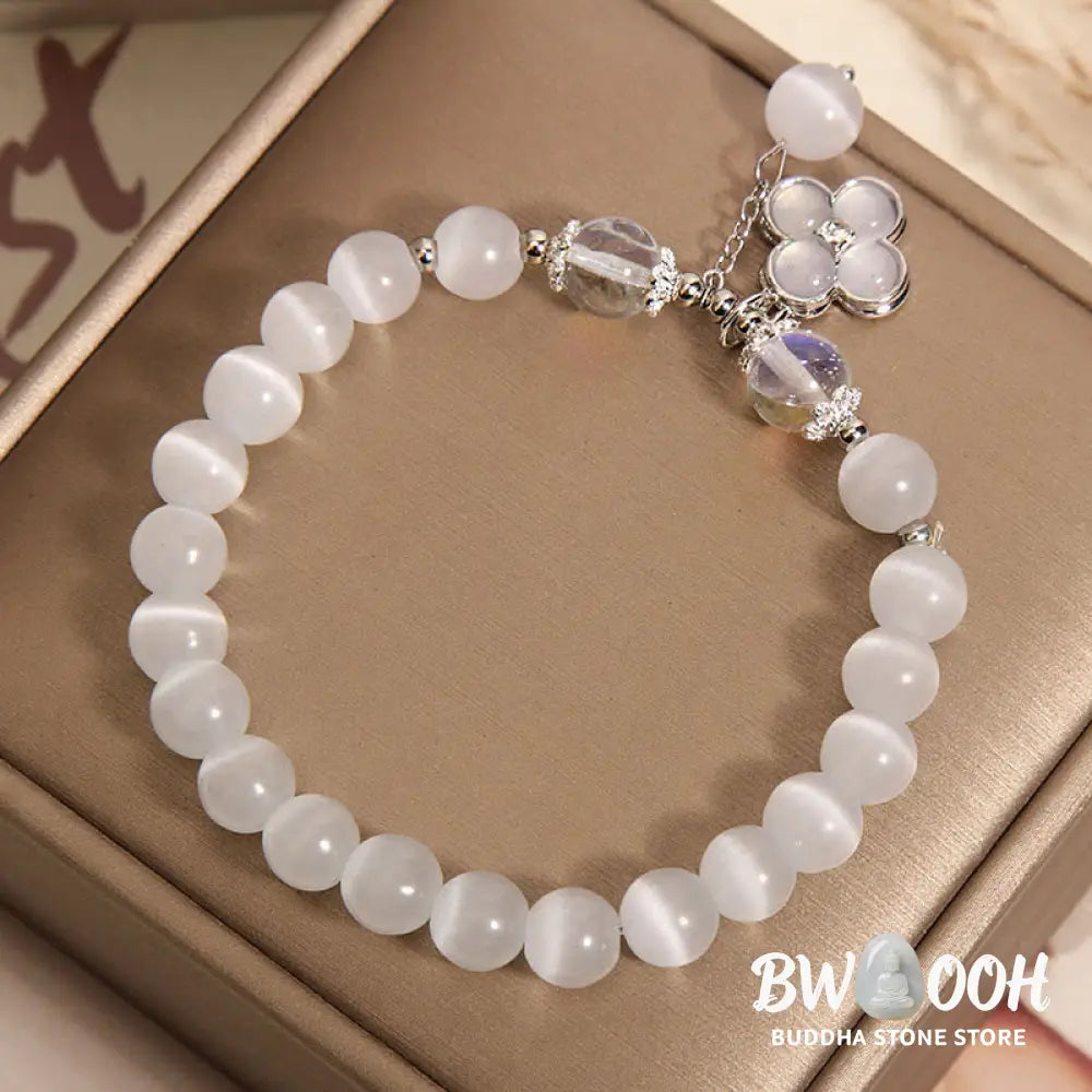 Buddha Stones Cat’s Eye Crystal Lucky Four Leaf Clover Charm Love Bracelet - BWOOOH - Cat’s Eye(Wrist Circumference