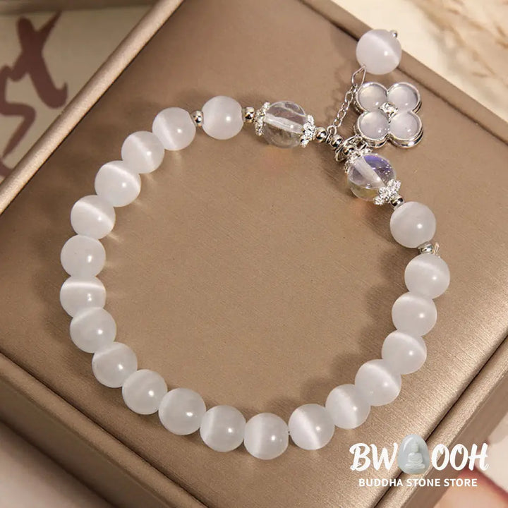 Buddha Stones Cat’s Eye Crystal Lucky Four Leaf Clover Charm Love Bracelet - BWOOOH - Cat’s Eye(Wrist Circumference