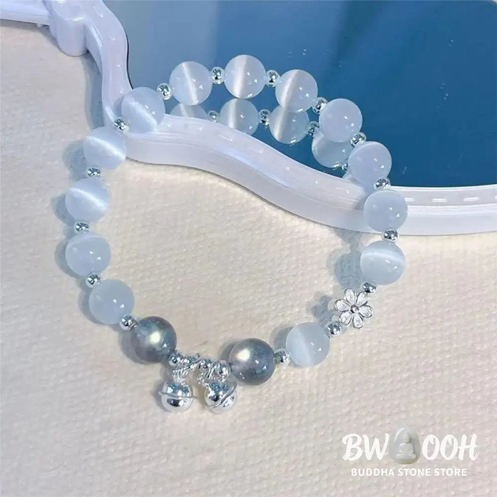 Buddha Stones Cat’s Eye Crystal Peach Blossom Bell Fu Character Charm Support Bracelet - BWOOOH - Bracelet