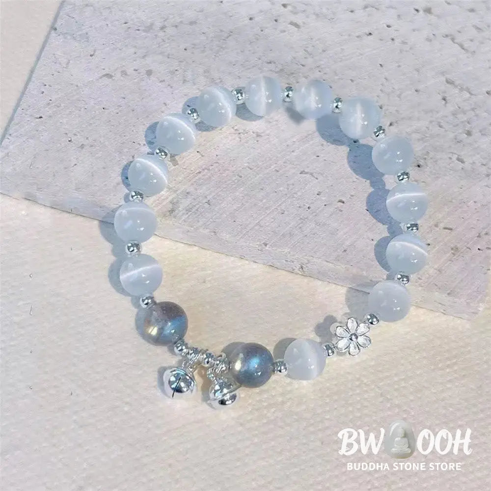 Buddha Stones Cat’s Eye Crystal Peach Blossom Bell Fu Character Charm Support Bracelet - BWOOOH - Bracelet