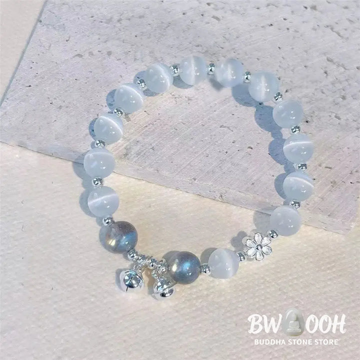 Buddha Stones Cat’s Eye Crystal Peach Blossom Bell Fu Character Charm Support Bracelet - BWOOOH - Bracelet