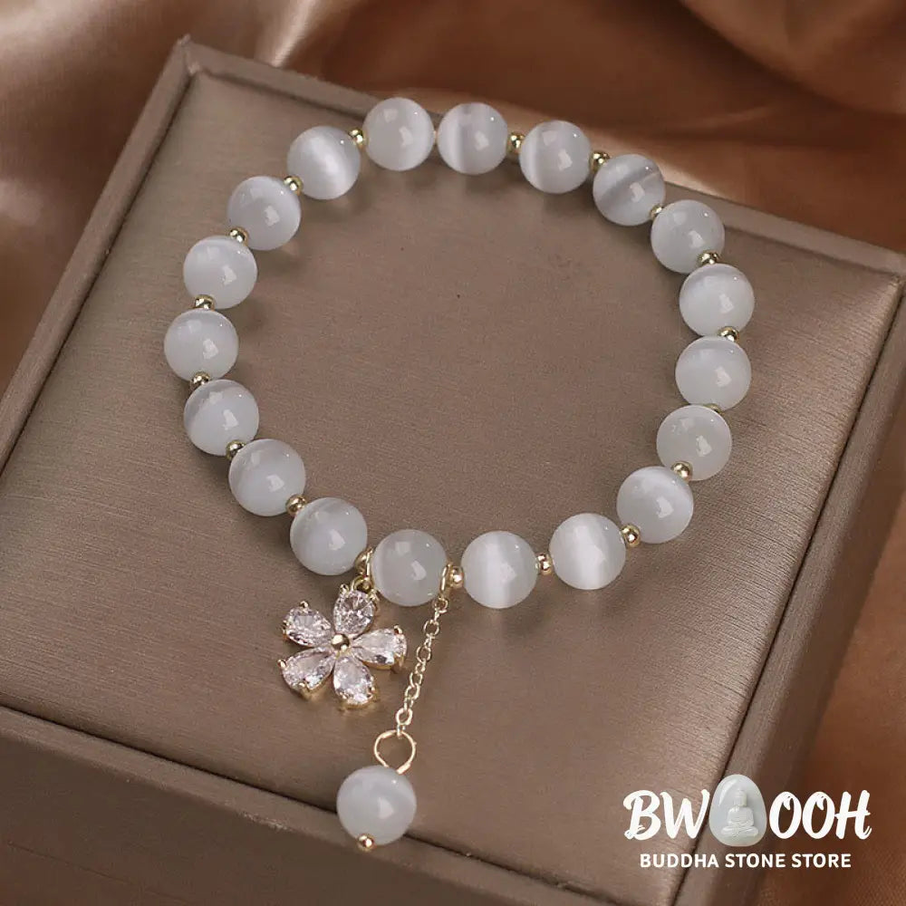 Buddha Stones Cat’s Eye Flower Charm Peace Support Bracelet - BWOOOH - Cat’s Eye(Wrist Circumference 14-16cm) - Bracelet