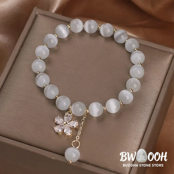 Buddha Stones Cat’s Eye Flower Charm Peace Support Bracelet - BWOOOH - Cat’s Eye(Wrist Circumference 14-16cm) - Bracelet