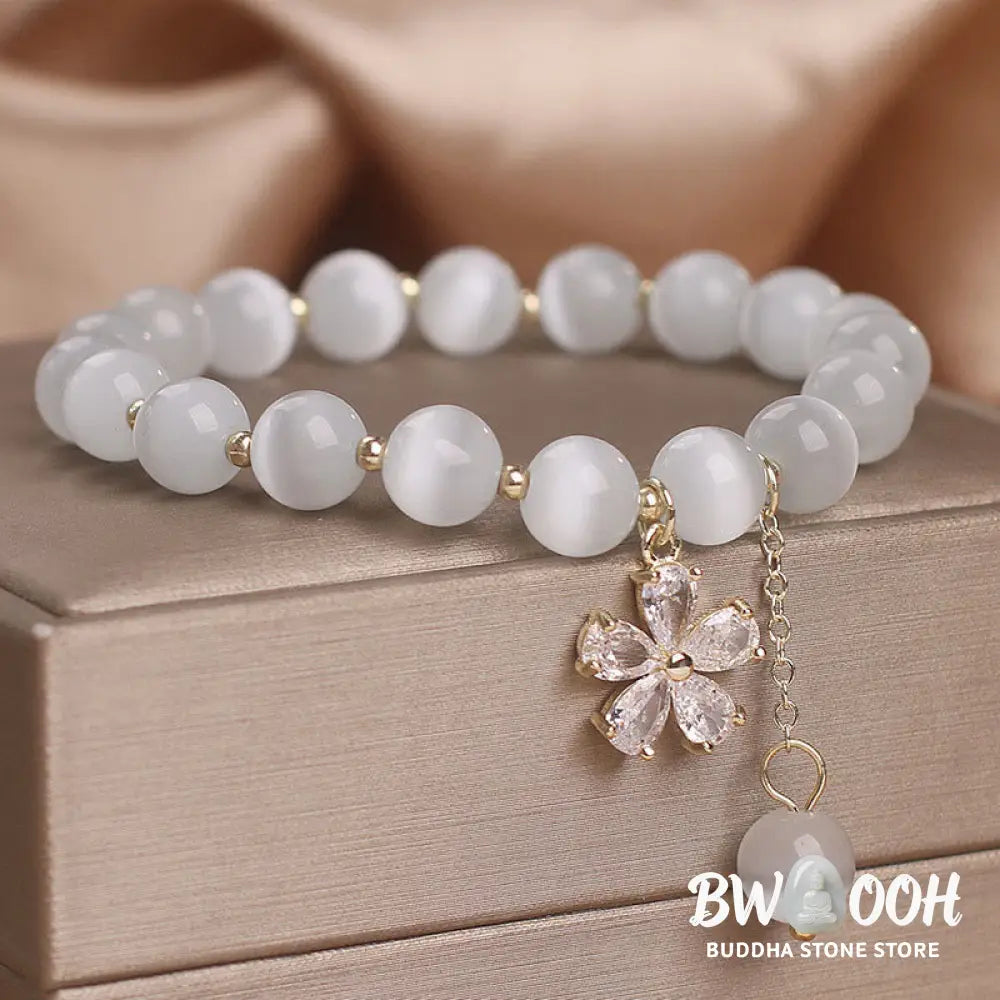 Buddha Stones Cat’s Eye Flower Charm Peace Support Bracelet - BWOOOH - Cat’s Eye(Wrist Circumference 14-16cm) - Bracelet