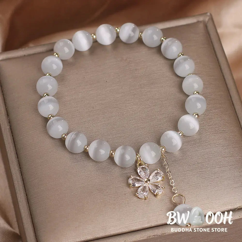 Buddha Stones Cat’s Eye Flower Charm Peace Support Bracelet - BWOOOH - Cat’s Eye(Wrist Circumference 14-16cm) - Bracelet
