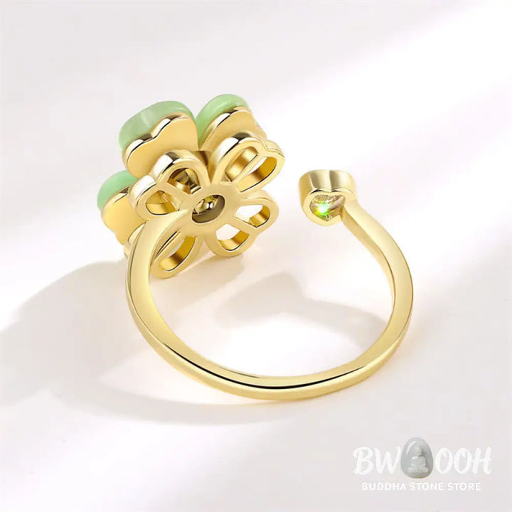 Buddha Stones Cat’s Eye Four Leaf Clover Zircon Love Rotatable Ring - BWOOOH - Cat’s Eye(Peace♥Support) - Ring