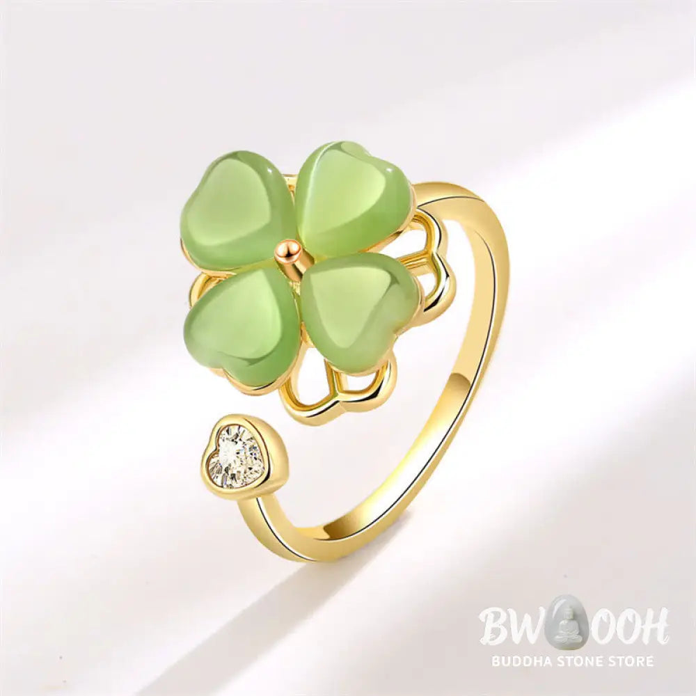 Buddha Stones Cat’s Eye Four Leaf Clover Zircon Love Rotatable Ring - BWOOOH - Cat’s Eye(Peace♥Support) - Ring