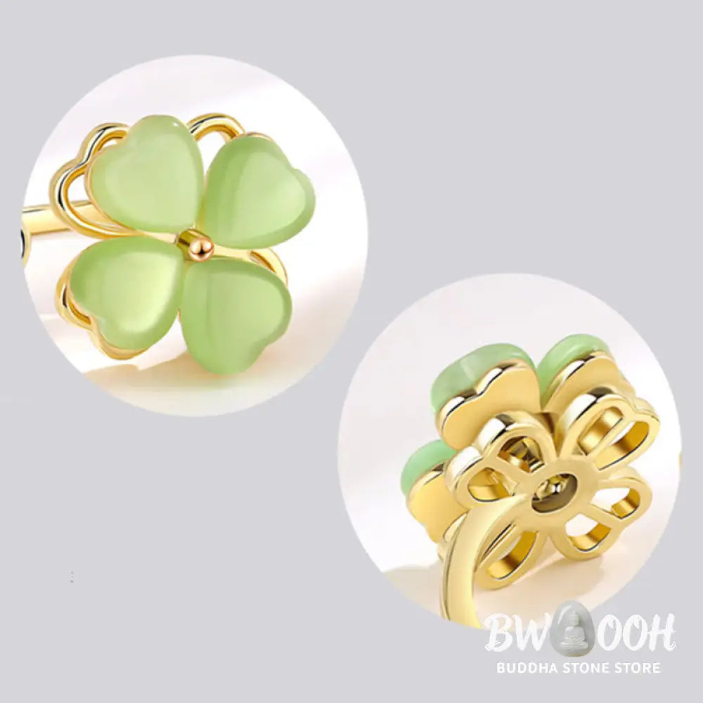 Buddha Stones Cat’s Eye Four Leaf Clover Zircon Love Rotatable Ring - BWOOOH - Cat’s Eye(Peace♥Support) - Ring