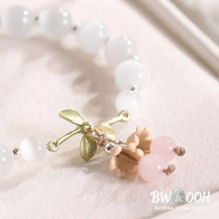 Buddha Stones Cat’s Eye Green Aventurine Blue Chalcedony Pink Crystal Peace Orchid Charm Bracelet - BWOOOH - Bracelet