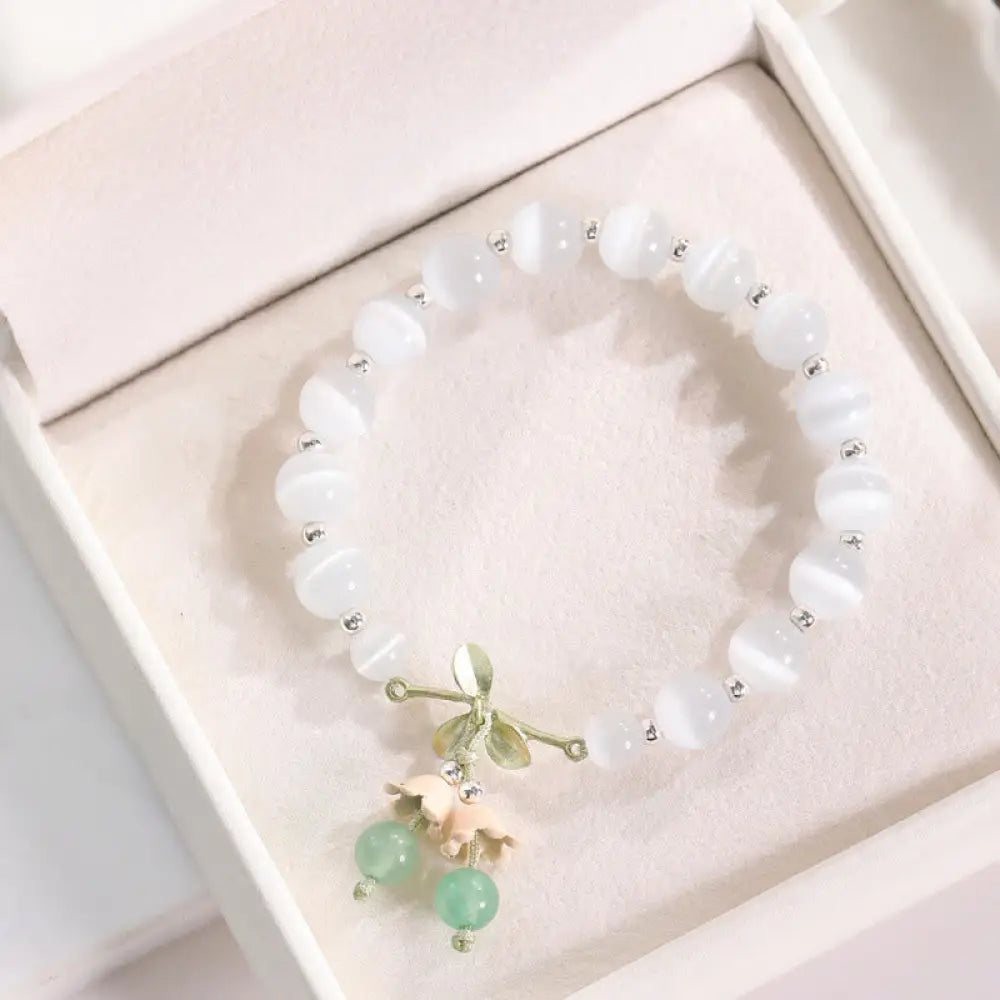 BWOOOH Cat’s Eye Green Aventurine Blue Chalcedony Pink Crystal Peace Orchid Charm Bracelet - BWOOOH - Cat’s