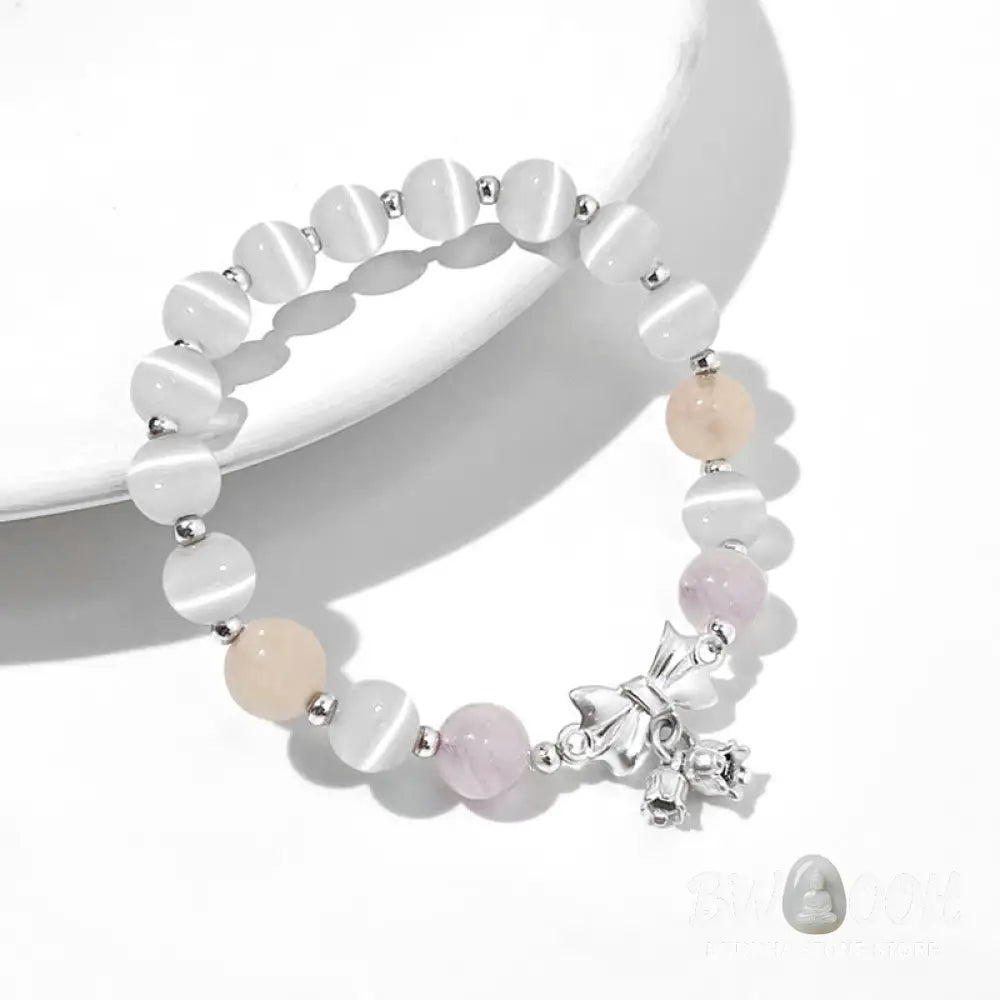 Buddha Stones Cat’s Eye Lavender Amethyst Rosette Charm Bracelet - BWOOOH - Cat’s Eye&amp;Lavender Amethyst - Bracelet