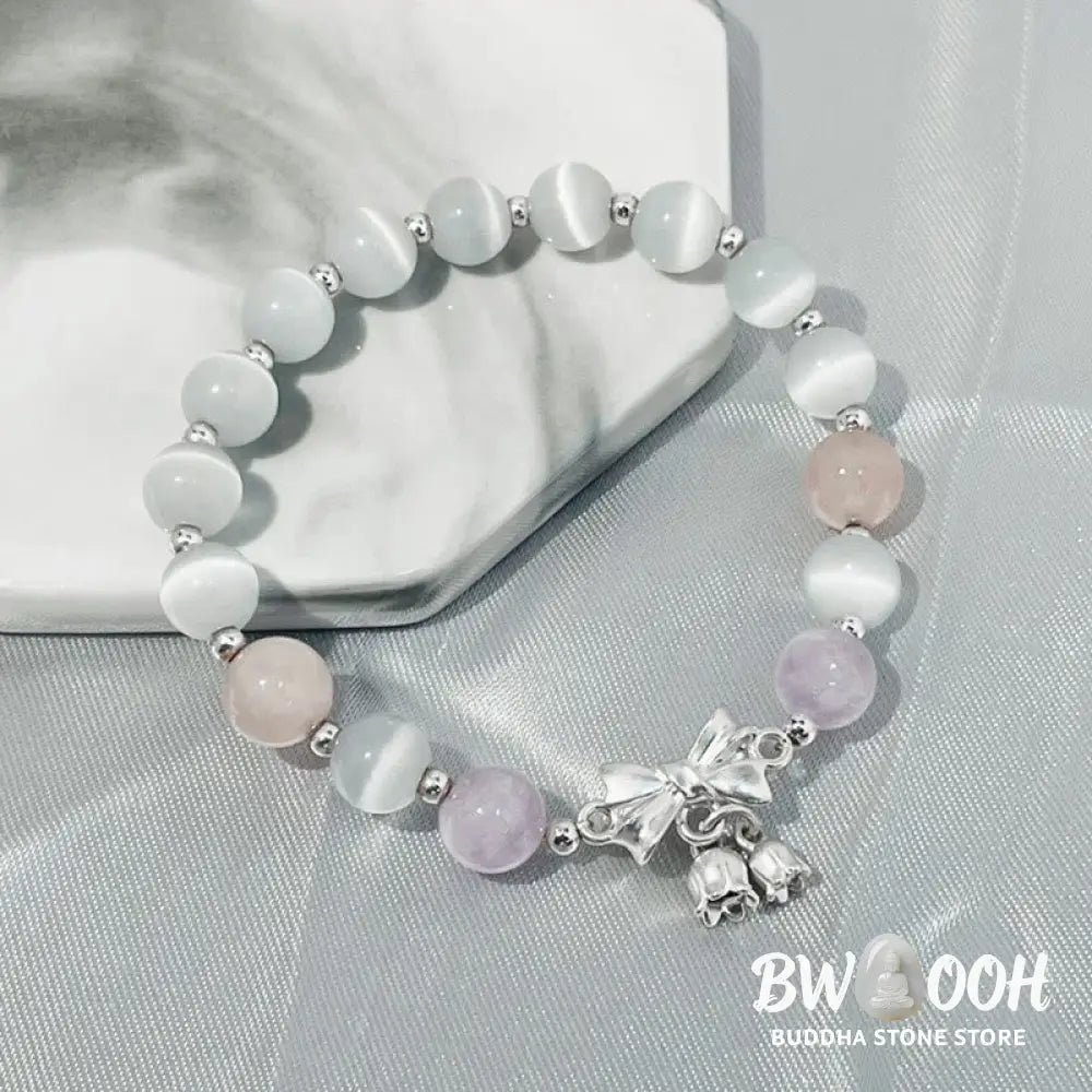 Buddha Stones Cat’s Eye Lavender Amethyst Rosette Charm Bracelet - BWOOOH - Cat’s Eye&amp;Lavender Amethyst - Bracelet