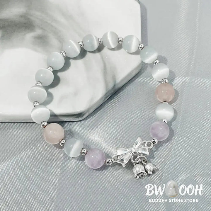 Buddha Stones Cat’s Eye Lavender Amethyst Rosette Charm Bracelet - BWOOOH - Cat’s Eye&amp;Lavender Amethyst - Bracelet