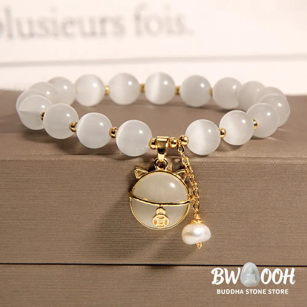 Buddha Stones Cat’s Eye Lovely Cat Pattern Pearl Love Charm Bracelet - BWOOOH - Bracelet