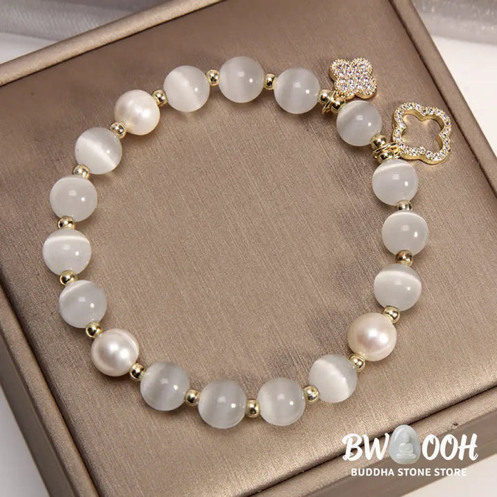 Buddha Stones Cat’s Eye Lovely Cat Pattern Pearl Love Charm Bracelet - BWOOOH - Bracelet