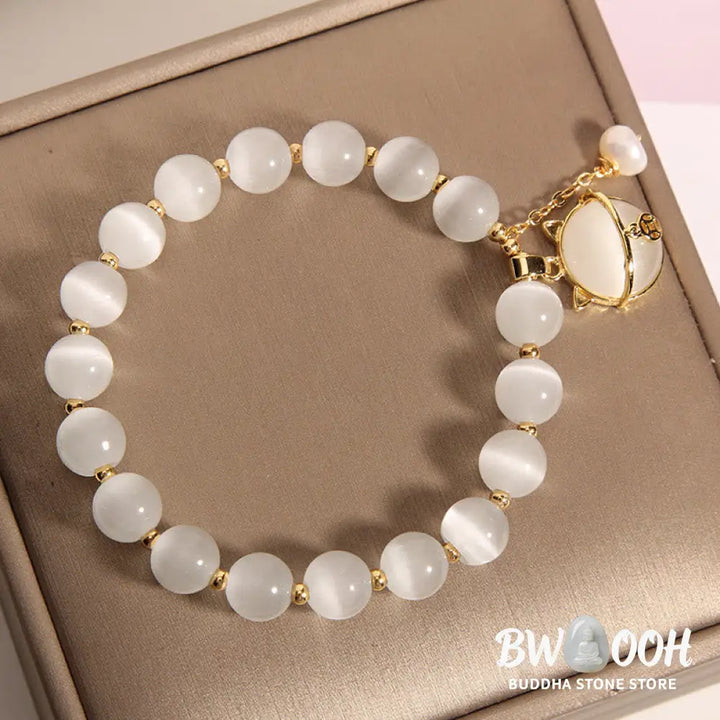 Buddha Stones Cat’s Eye Lovely Cat Pattern Pearl Love Charm Bracelet - BWOOOH - Bracelet