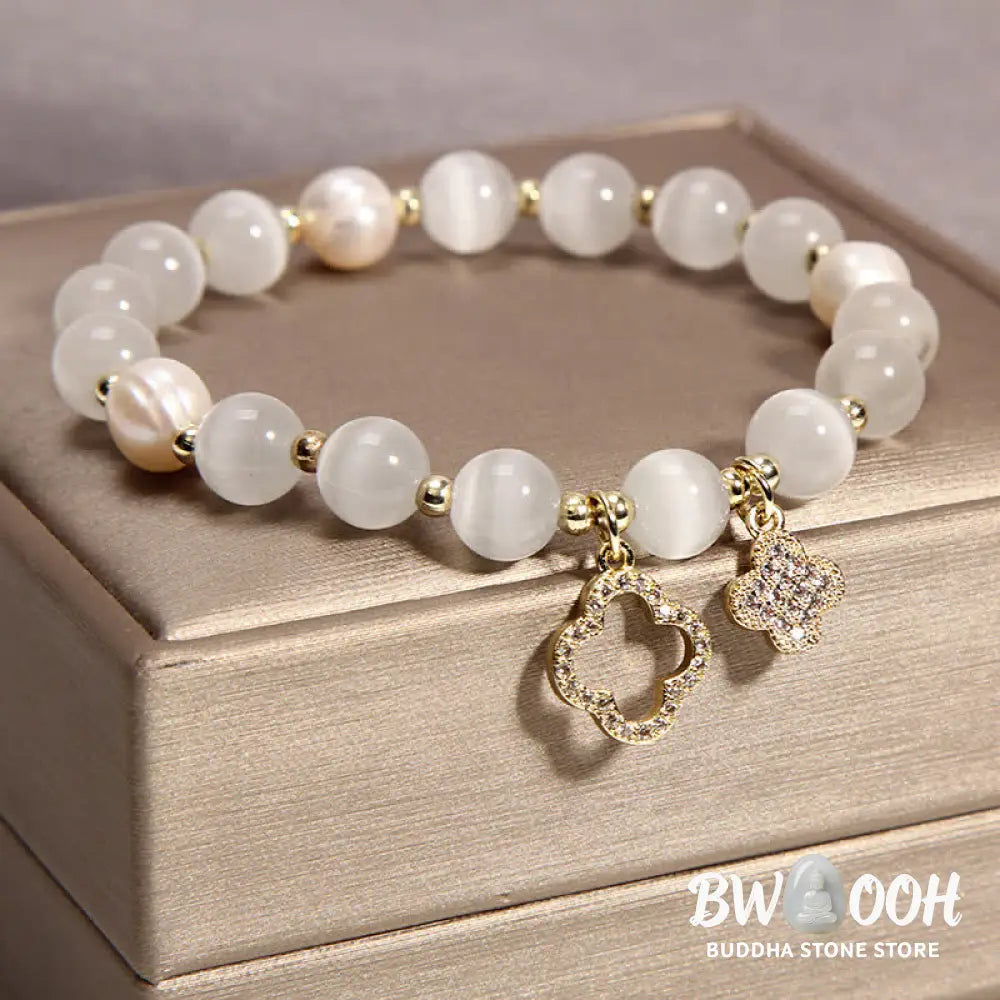 Buddha Stones Cat’s Eye Lovely Cat Pattern Pearl Love Charm Bracelet - BWOOOH - Bracelet