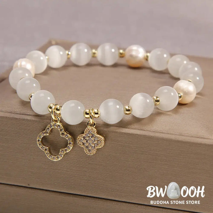 Buddha Stones Cat’s Eye Lovely Cat Pattern Pearl Love Charm Bracelet - BWOOOH - Bracelet