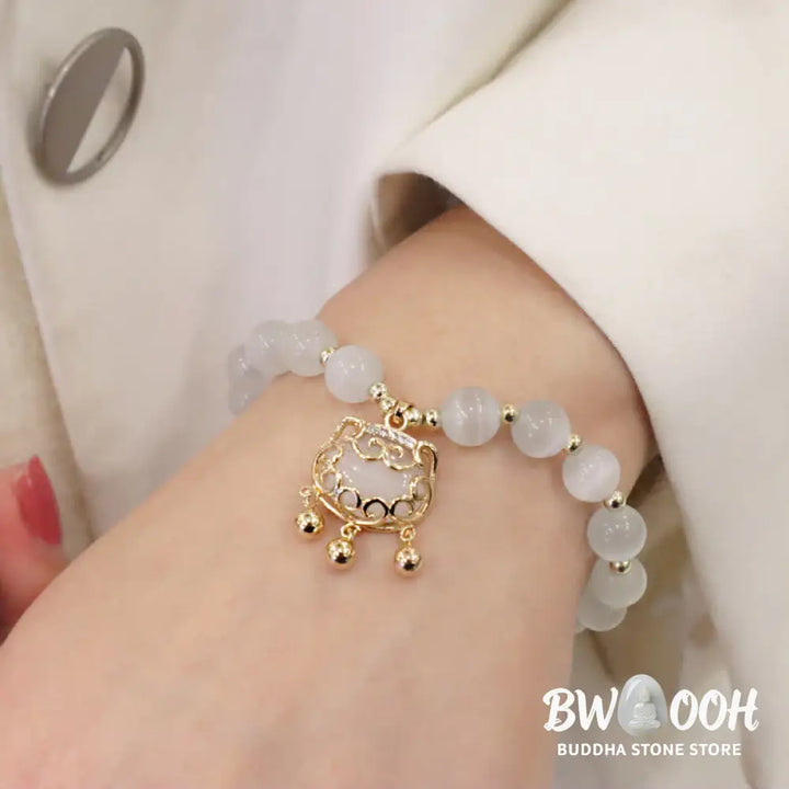 Buddha Stones Cat’s Eye Lovely Cat Pattern Pearl Love Charm Bracelet - BWOOOH - Bracelet