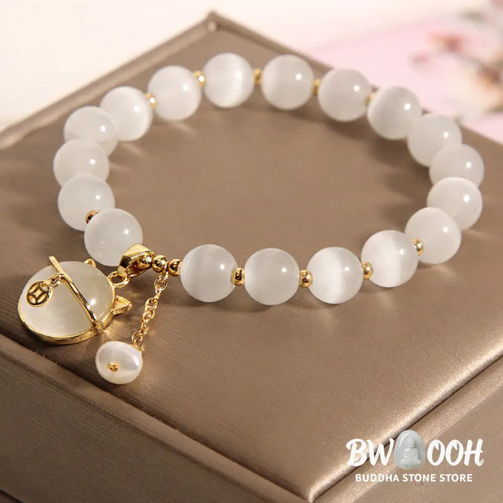 Buddha Stones Cat’s Eye Lovely Cat Pattern Pearl Love Charm Bracelet - BWOOOH - Bracelet