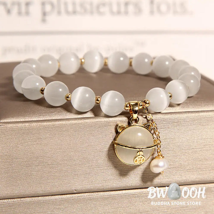 Buddha Stones Cat’s Eye Lovely Cat Pattern Pearl Love Charm Bracelet - BWOOOH - Bracelet