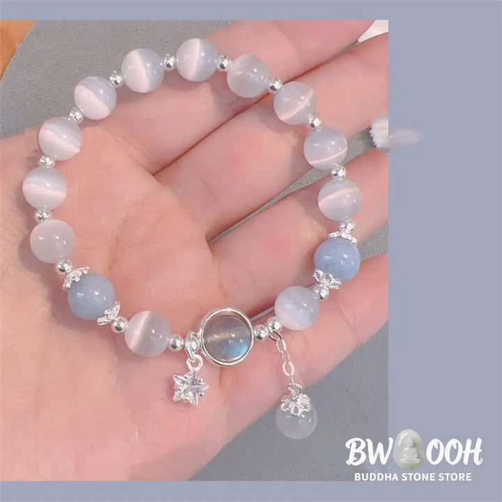 Buddha Stones Cat’s Eye Moonstone Butterfly Star Charm Support Bracelet - BWOOOH - Bracelet