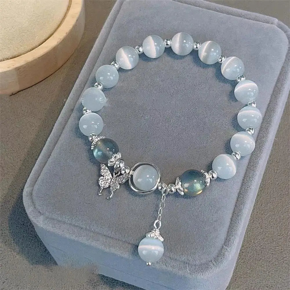 Buddha Stones Cat’s Eye Moonstone Butterfly Star Charm Support Bracelet - BWOOOH - Cat’s Eye&Moonstone Butterfly