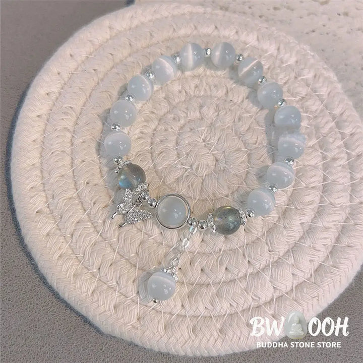 Buddha Stones Cat’s Eye Moonstone Butterfly Star Charm Support Bracelet - BWOOOH - Bracelet