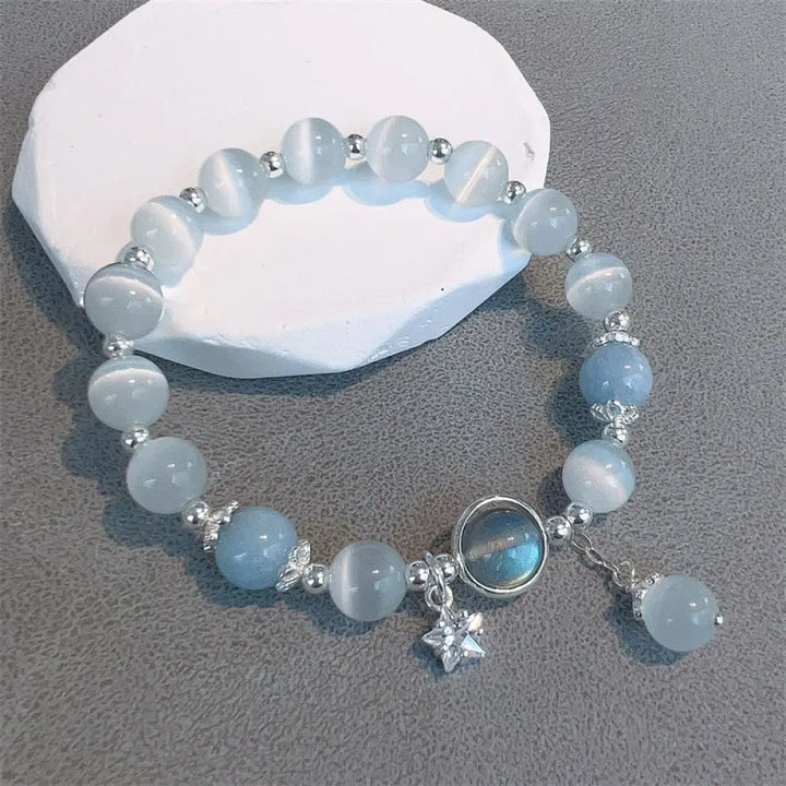 Buddha Stones Cat’s Eye Moonstone Butterfly Star Charm Support Bracelet - BWOOOH - Cat’s Eye&amp;Moonstone Star - Bracelet