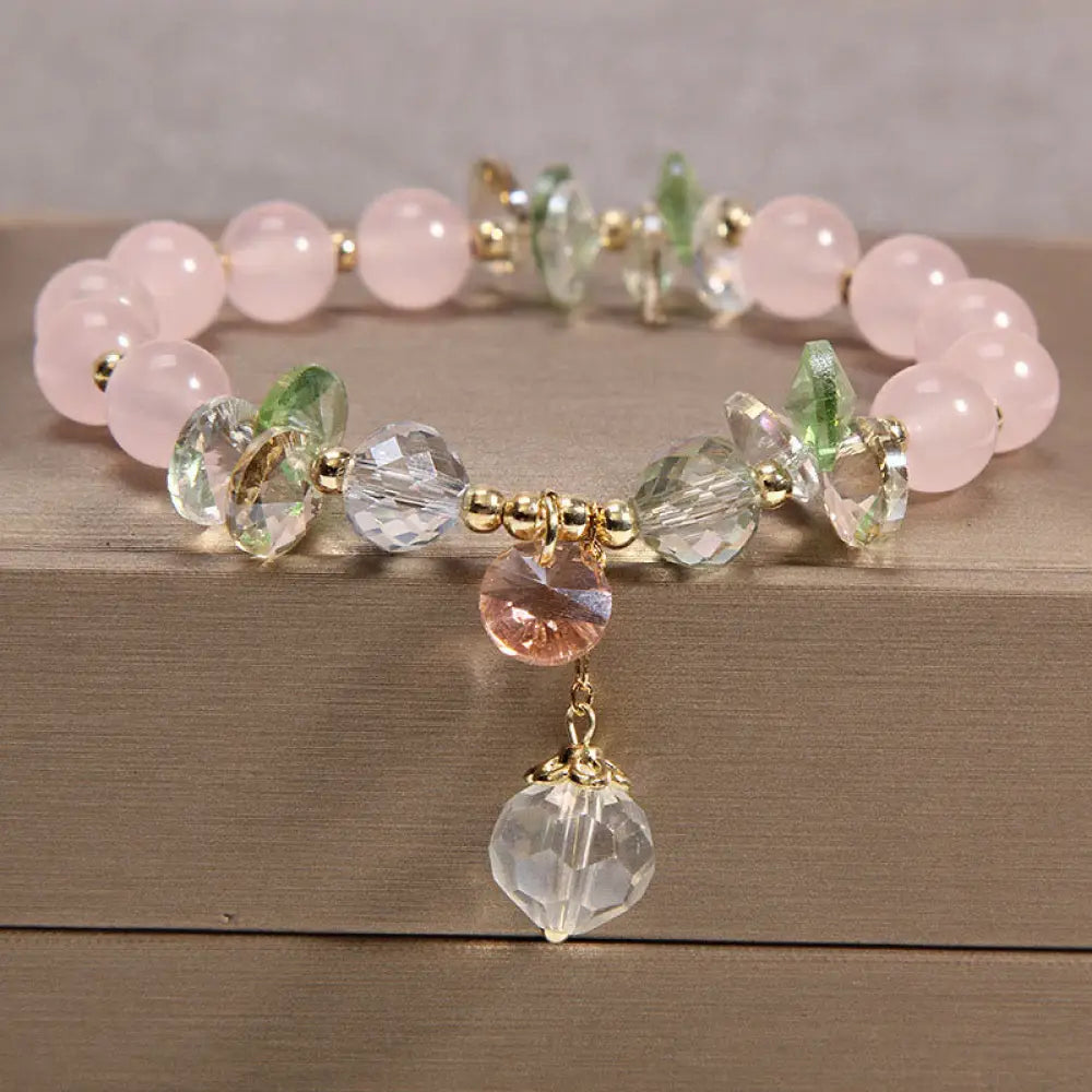 Buddha Stones Cat’s Eye Pink Crystal Peace Charm Bracelet - BWOOOH - Pink Crystal - Bracelet