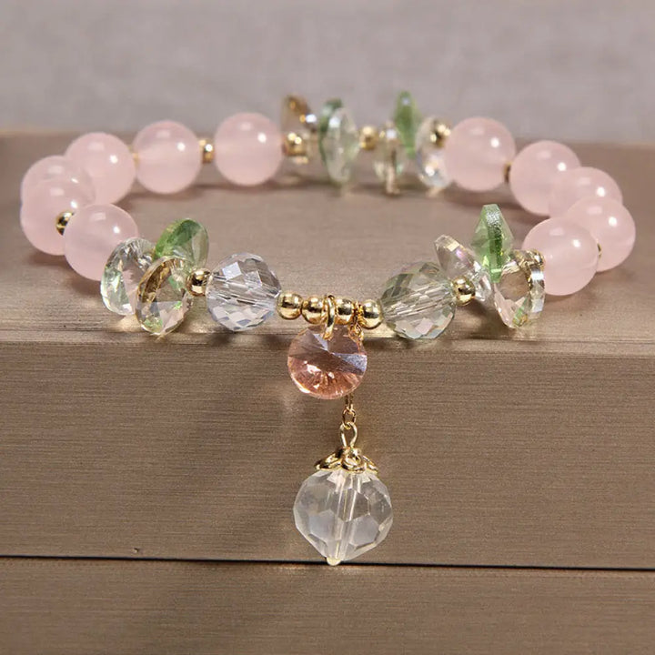 Buddha Stones Cat’s Eye Pink Crystal Peace Charm Bracelet - BWOOOH - Pink Crystal - Bracelet