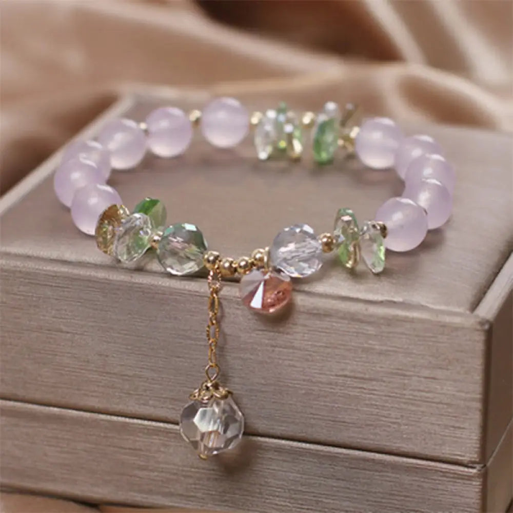 Buddha Stones Cat’s Eye Pink Crystal Peace Charm Bracelet - BWOOOH - Purple Chalcedony - Bracelet
