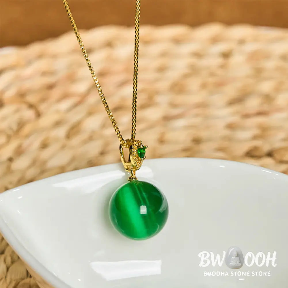 Buddha Stones Cat’s Eye Round Ball Confidence Necklace Pendant - BWOOOH - Necklaces &amp; Pendants