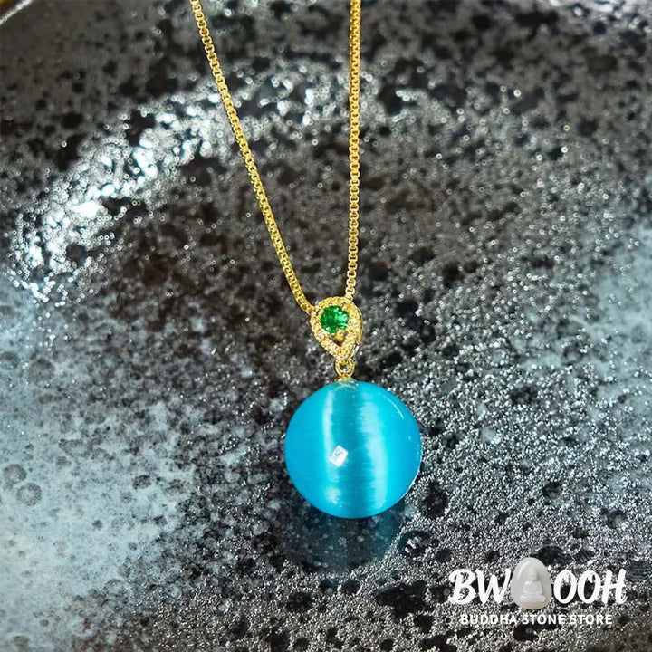 Buddha Stones Cat’s Eye Round Ball Confidence Necklace Pendant - BWOOOH - Necklaces &amp; Pendants
