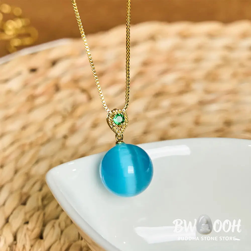 Buddha Stones Cat’s Eye Round Ball Confidence Necklace Pendant - BWOOOH - Necklaces &amp; Pendants