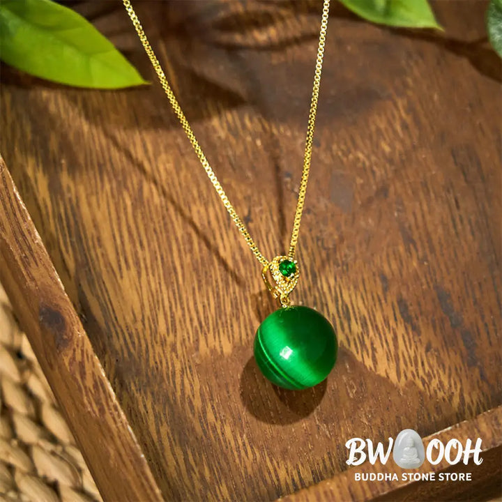 Buddha Stones Cat’s Eye Round Ball Confidence Necklace Pendant - BWOOOH - Necklaces &amp; Pendants