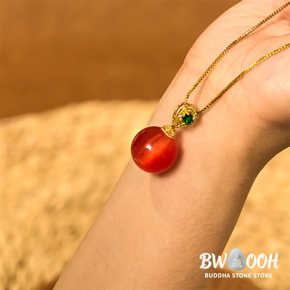 Buddha Stones Cat’s Eye Round Ball Confidence Necklace Pendant - BWOOOH - Necklaces &amp; Pendants