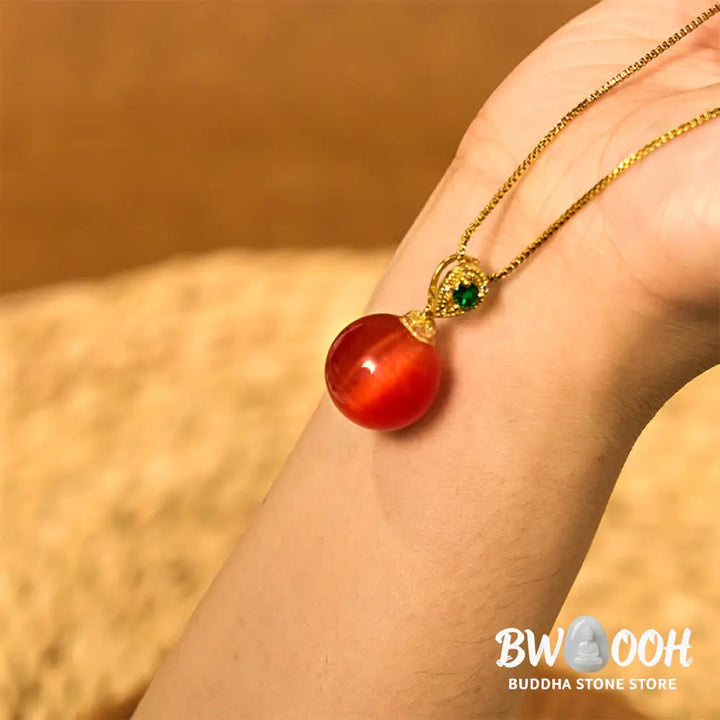 Buddha Stones Cat’s Eye Round Ball Confidence Necklace Pendant - BWOOOH - Necklaces &amp; Pendants