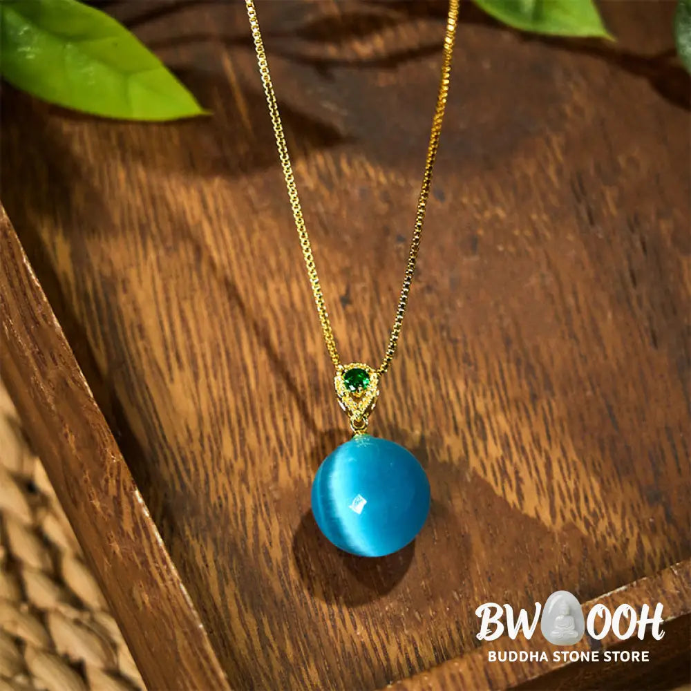 Buddha Stones Cat’s Eye Round Ball Confidence Necklace Pendant - BWOOOH - Necklaces &amp; Pendants