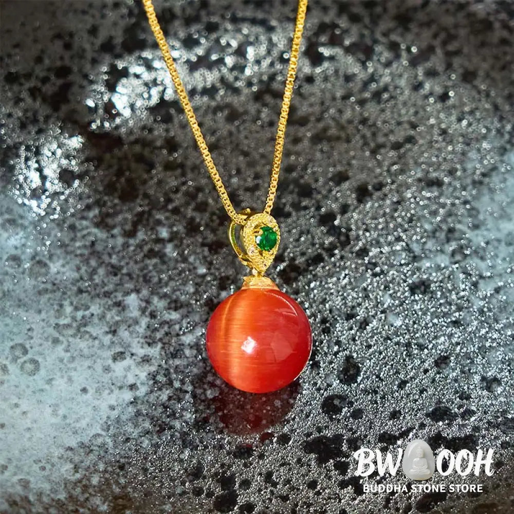 Buddha Stones Cat’s Eye Round Ball Confidence Necklace Pendant - BWOOOH - Necklaces &amp; Pendants
