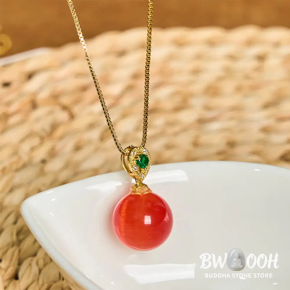 Buddha Stones Cat’s Eye Round Ball Confidence Necklace Pendant - BWOOOH - Necklaces &amp; Pendants