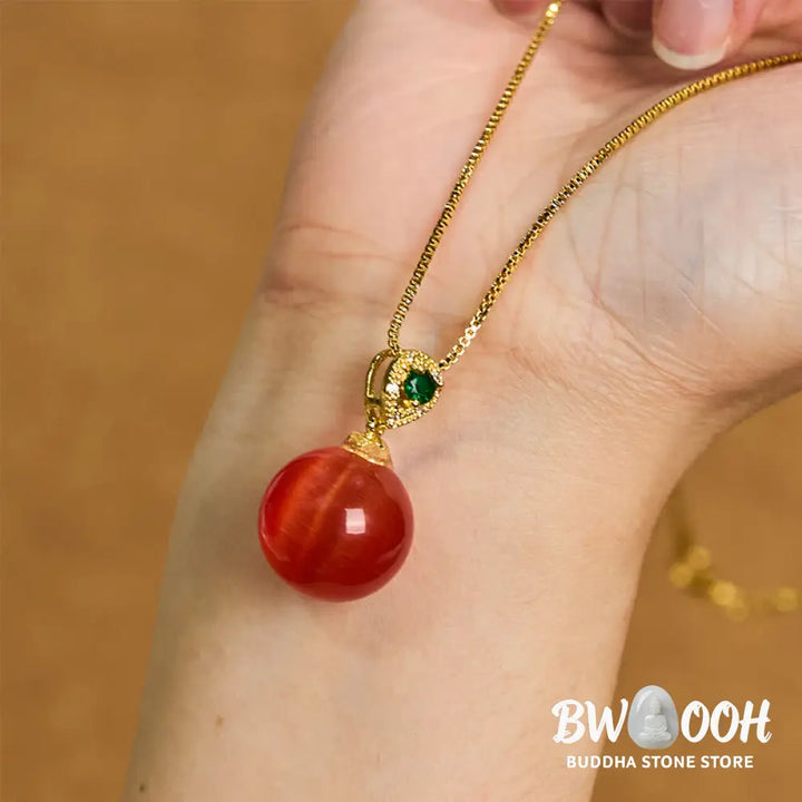 Buddha Stones Cat’s Eye Round Ball Confidence Necklace Pendant - BWOOOH - Necklaces &amp; Pendants