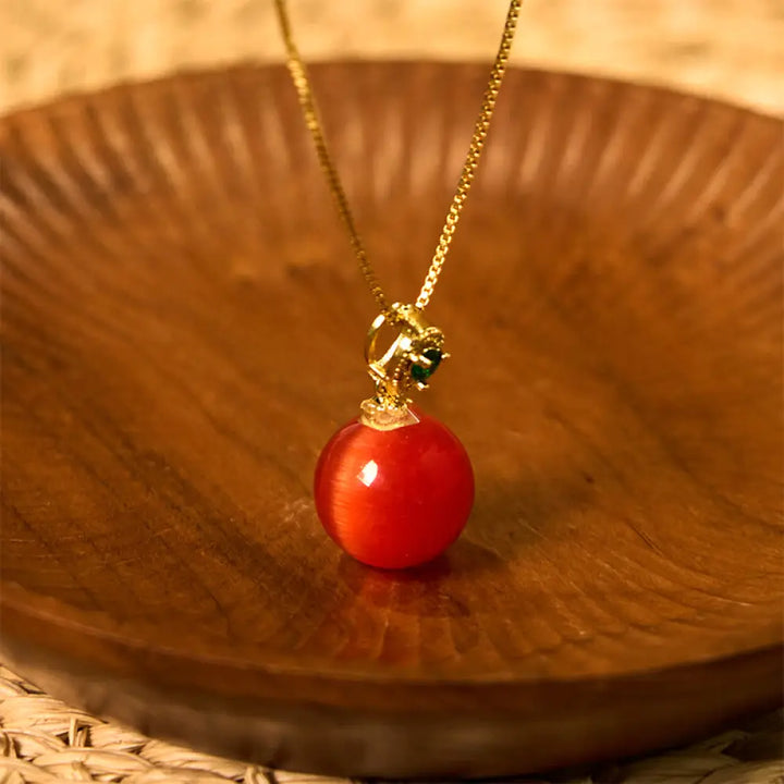 Buddha Stones Cat’s Eye Round Ball Confidence Necklace Pendant - BWOOOH - Red Cat’s Eye - Necklaces &amp; Pendants
