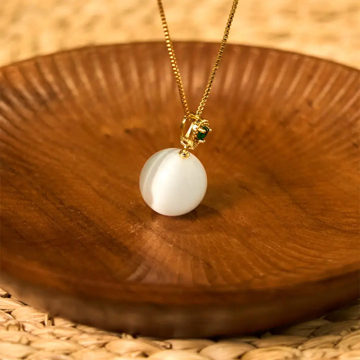 Buddha Stones Cat’s Eye Round Ball Confidence Necklace Pendant - BWOOOH - White Cat’s Eye - Necklaces &amp; Pendants